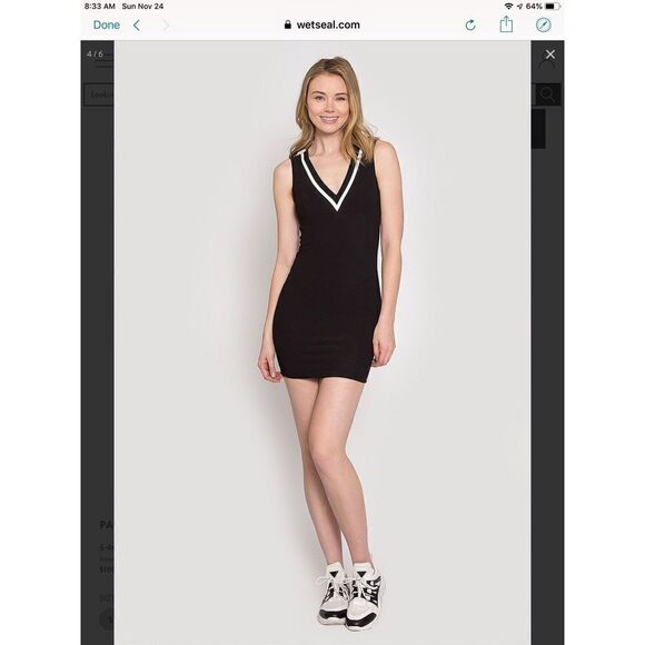 New~Black & White V Neck Mini Dress Sz Large - Picture 5 of 8